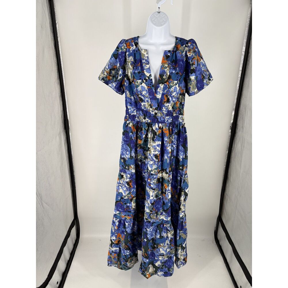 NWT Anthropologie Blue Abstract Boho Floral Maxi Dress - Picture 2 of 6